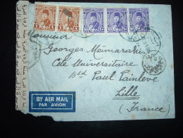 LETTRE PAR AVION POUR LA FRANCE TP 10M X3 + 1M X2 OBL.BLEUE 3 MA .9 ALEXANDRIA  + CENSURE - Cartas & Documentos