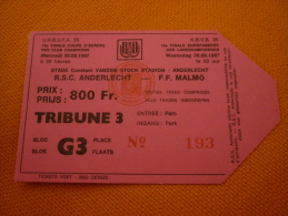 RSC Anderlecht-Malmo Football UEFA Champions League Match Ticket Billet 30/09/1987 - Eintrittskarten