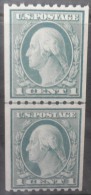 N709.-. 1916-19.-.SC # : 486 .-. MNH.-. COIL PAIR VERTICAL .-. GUIDE LINE AT CENTER.-.5 CTS WASHINGTON.-. CV US$ 7.00 + - Nuovi