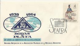 ARGENTINA 1964- FDC 25 AÑOS (BODA DE PLATA) AL SERVICIO DE LA FILATELIA SEGUNDA EXPOSICION AFRA (ASOCIACION FILATELICA R - FDC