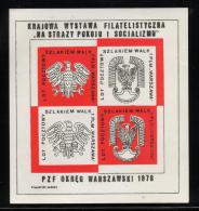 POLAND 1978 ARMED FORCES DEFENCE OF COUNTRY & SOCIALISM PHILATELIC EXPO S/S NH NG CINDERELLA MILITARIA ARMY NAVY AIR - Autres & Non Classés