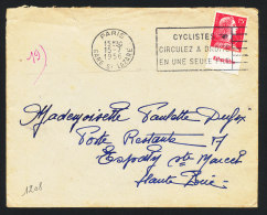 Marianne De Muller Pub Bic/Lettre De Paris (Flamme Cyclistes...) Pour Espaly Saint-Marcel (Hte Loire) Timbre-taxe Au Dos - Storia Postale