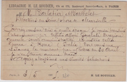 SAGE - 1895 - CARTE ENTIER POSTAL Avec REPIQUAGE De La LIBRAIRIE LE SOUDIER à PARIS - AK Mit Aufdruck (vor 1995)