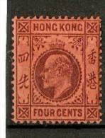 HONG KONG 1903 4c SG 64 WATERMARK CROWN CA   MOUNTED MINT Cat £24 - Neufs