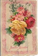 CARTE EN CELLULOID AVEC DECOUPIS BOUQUET DE FLEUR AVEC FLEUR VERITABLE SECHEE - Sonstige & Ohne Zuordnung