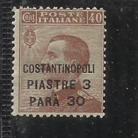 OCCUPAZIONI ITALIANE LEVANTE COSTANTINOPOLI 1922 3,30 PIASTRE SU 40 CENT MH - Bureaux D'Europe & D'Asie
