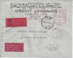 EGYPTE - 1951 -  CREDIT LYONNAIS - AGENCE DU CAIRE - CORRESPONDANCE RECOMMANDEE A DESTINATION DE LYON -FR - - Cartas & Documentos