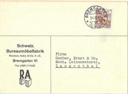 Motiv Karte  "Schweiz. Bureaumöbel Fabrik, Bremgarten"          1947 - Covers & Documents