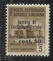 EMISSIONI LOCALI CASTIGLIONE D'INTELVI 1945  CENT. 50 SU 5 CENTESIMI MNH FIRMATO SIGNED - Local And Autonomous Issues