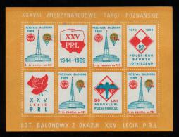 POLAND 1969 BALLOON POST 25TH ANNIV PEOPLE´S REPUBLIC 50 YEARS AIR SPORTS S/S NHM BALLOONS CINDERELLA - Sonstige & Ohne Zuordnung