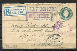 Great Britain 1921 Registered  Postal Stationary Cover  To USA - Storia Postale