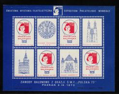 POLAND 1973 POLSKA 73 PHILATELIC EXPO BALLOON POST POZNAN S/S NHM COPERNICUS ASTRONOMER CINDERELLA SPACE - Altri & Non Classificati