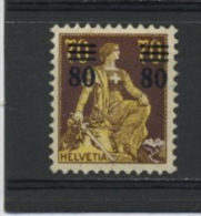 SUISSE HELVETIA 80/70 Cts BRUN N° Yvert 148 * - Ungebraucht