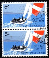 NEW ZEALAND 1971 One Ton Cup Racing Trophy - 5c Rainbow II (yacht)  FU PAIR - Used Stamps