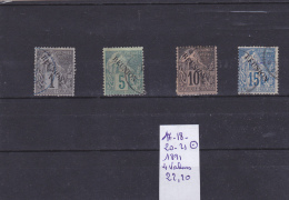 TIMBRES DE LA REUNION  N R 17/18-20/21 ) Obliterees  4 VALEURS  1891   COTE   22.20€ - Oblitérés