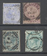 INDIA, ""6 Fine Crescents"" +3 Squared Circle Postmarks  On QVictoria Stamps #1 - 1882-1901 Empire