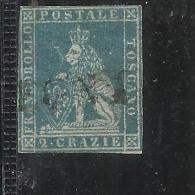 ANTICHI STATI ITALIANI ASI 1851 - 1852 TOSCANA 2 CRAZIE AZZURRO CHIARO SU GRIGIO ANNULLATO USED OBLITERE' - Toskana