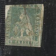 ANTICHI STATI ITALIANI ASI 1851 - 1852 TOSCANA 2 CRAZIE AZZURRO CHIARO SU GRIGIO ANNULLATO USED OBLITERE' - Toscane