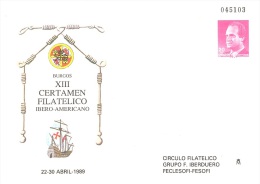 SPAIN. POSTAL STATIONARY LATIN-AMERICAN PHILATELIC EXHIBITION. BURGOS 1989 - 1931-....