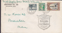 Canada Airmail 1st First Flight TORONTO - CLEVELAND (Ohio) 1946 Cover Lettre To BRANDON Man. (2 Scans) - First Flight Covers