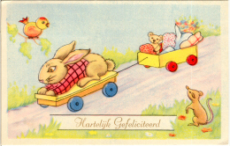 Teddy Bear  Bär  In Car  Rabbit  Lapin  Bird  Mouse  Flowers   Illustrateur   Old  Postcard  Cpa. 1959 - Ours