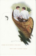 Clarence Underwood Artist Signed 'When We Re Together Fishing' Romance Couple In Canoe Fish, C1900s Vintage Postcard - Underwood, Clarence F.