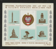 POLAND 1969 25 YEARS MO SB STATE MILITIA SECURITY POLICE SERVING COUNTRY PHILATELIC EXPO S/S NHM GENDARMERIE CINDERELLA - Polizei - Gendarmerie