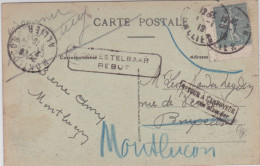 1919 - ALLIER - SEMEUSE CARNET / CP De MONTLUCON Pour BRUXELLES (BELGIQUE) - RETOUR => CACHET De REBUTS BELGE - 1903-60 Semeuse A Righe