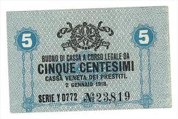 CASSA VENETA DEI PRESTITI - CAT. N° 10 - RARO - 5 CENTS - FIOR DI STAMPA   SERIE Y 0772 # 23819 - Biglietti Consorziale