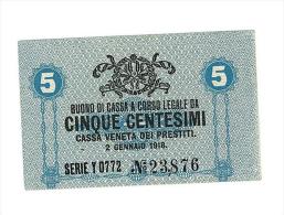 CASSA VENETA DEI PRESTITI - CAT. N° 10 - RARO - 5 CENTS - FIOR DI STAMPA   SERIE Y 0772 # 23876 - Biglietti Consorziale