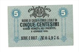 CASSA VENETA DEI PRESTITI - CAT. N° 10 - RARO - 5 CENTS - FIOR DI STAMPA   SERIE E 0807 # 04976 - Biglietto Consorziale