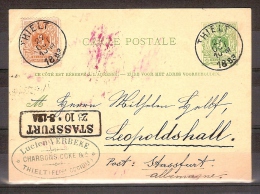 Postkaart Van Nr. 45 Gefrankeerd Met Nr. 28 Verstuurd In THIELT Op 22/10/1883 Naar STASSFURT (DUITSLAND) ! ZELDZAAM ! - 1869-1888 Leone Coricato