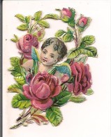 CHROMO DECOUPIS  ENFANT ENTOURE DE  FLEUR ROSE - Infantes