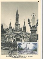 Carte Maximum  Centenaire Des Apparitions De Lourdes La Basilique Actuelle  15/05/1958 - Maximum Cards