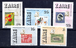 ZAIRE 1986, EXPO CENZAPOST, TIMBRE SUR TIMBRE FLEUR, FOOTBALL, BATEAU VAPEUR... 5 Valeurs, Neufs / Mint. R029 - Ongebruikt