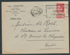 Paix 50c Rouge Type III Avec Pub Tétra Sur Lettre De Nantes Pour Saint-Denis-la-Chevasse (Vendée) - Covers & Documents