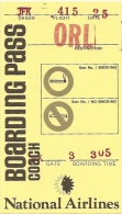 Boarding Pass - National Airlines  - JFK [New York] ==>> Orly [= Ronald Reagan Washington National Airport] 1976 - Mondo