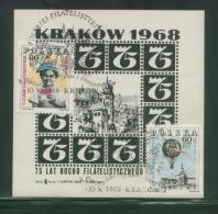 POLAND 1968 75TH ANNIV POLISH PHILATELIC FEDERATION PHILATELIC S/S CANCELS KRAKOW NHM T1 BLACK ARCHITECTURE UNESCO - Perforadas