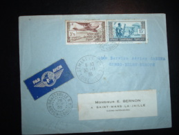 LETTRE PAR AVION POUR LA FRANCE  TP REGION DU TCHAD 15F + AVION POINTE NOIRE 3F75 OBL. 25 NOV 38 BRAZZAVILLE RP MOYEN-CO - Storia Postale