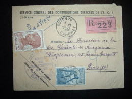 LR POUR LA FRANCE TP COTE D'IVOIRE 20F + TP DAHOMEY 4F OBL. 30-12-1953 COTONOU DAHOMEY + GRIFFE LINEAIRE - Briefe U. Dokumente