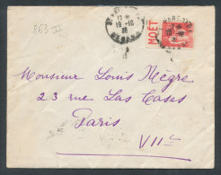 Paix 50c Rouge Type II Avec Pub Moët Et Chandon Sur Lettre De Saint-Pargoire (Hérault) Pour Paris - Cartas & Documentos