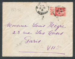 Paix 50c Rouge Type II Avec Pub Moët Et Chandon Sur Lettre De Saint-Pargoire (Hérault) Pour Paris - Lettres & Documents