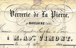BELLE ENTETE VERRERIE DE LA PIERRE PAR BOULOIRE SARTHE 1861 VOIR SCANS VOIR HISTORIQUE - 1800 – 1899