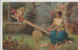 ZATZKA  HANS   AMOR & NYMPH AT SEESAW, L'AMOUR EN SUSPENS, EX Cond. PC, Used 1922, Ackermann No 1666 - Zatzka