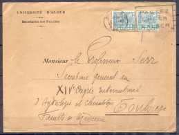 Lettre De ALGER  Annee 1933    Affranchie Avec 2 Timbres  Pour TOULOUSE   Envel PUB  UNIVERSITE D ALGER - Covers & Documents