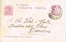 5488. Entero Postal MONGAT TIANA (barcelona) 1934. Cooperativa Obrera. Fechador Estacion. - 1931-....