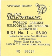 Ticket - Island Helicopters, Inc. (New York - East River - 1976) - [hélicoptère - Hubschrauber - Helicopter} - Other & Unclassified