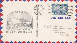 Canada Airmail 1st First Flight VANCOUVER - WILLIAMSLAKE (B.C.) 1938 Cover Lettre To YORKSHIRE England (2 Scans) - Primi Voli