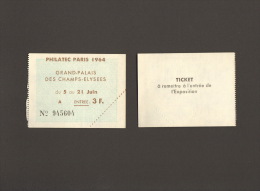 Philatec Paris 1964 Eintrittskarte Für D. Ausstellung Im Grand-Palais Des Champs-Elysees - Briefmarkenmessen