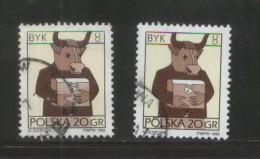 POLAND 1996 SIGNS OF THE ZODIAC ISSUE TAURUS BULL USED BOTH PAPER VARIETIES (ORDINARY & FLUORO) - Gebraucht